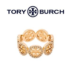 NWT - TORY BURCH Miller Pave Crystal Logo Band Ring Size 8